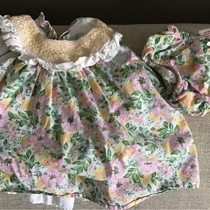 3-6 months Floral Spring Dress with Diaper Cover to Match Joie Ruffle at Neck